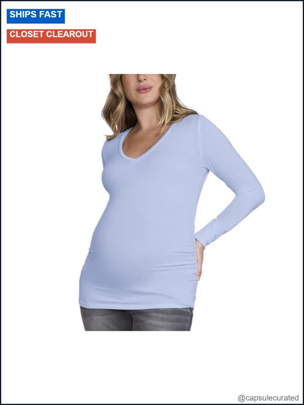 Long Sleeve V-Neck Side Ruched Maternity Tee Shirt